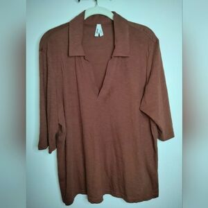 Pact (Size XL) Men's Brown 100% Organic Cotton V-Neck Cut SS Burnout Shirt